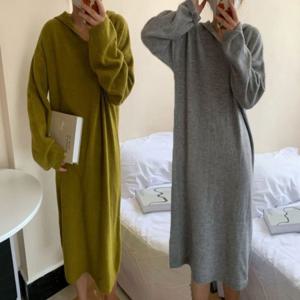 데일리 겨울 롱원피스 롱티 후드 니트 루즈핏 편한