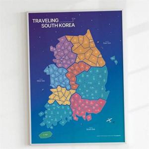대한민국 여행 지도 국내 여행 스티커 스크래치 일러스트 기록 기념 벽걸이 포스터 기념품 집들이 여행용