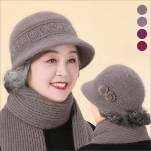 머플러세트 토끼털 방한 겨울 따뜻한 니트모자 중년여자