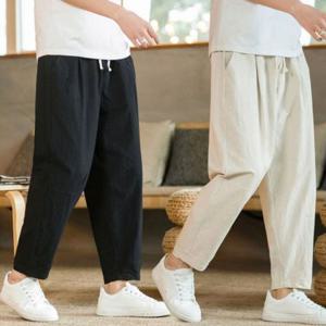 팬츠 바지 배기핏 남자 린넨 통바지 밴딩 9부 여름