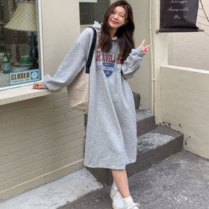 원피스 데일리 빈티지 프린팅 후드 안감 여자 기모