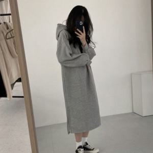 겨울 후드 원피스 여자 기모 루즈핏 롱 무지 원피스