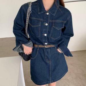 패션 허리라인 청 원피스 데님 미니 청청 스커트 여자