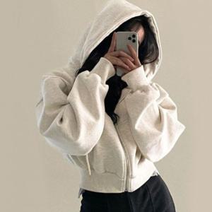 크롭 여자 포근 피치기모 후드집업 기장 루즈핏