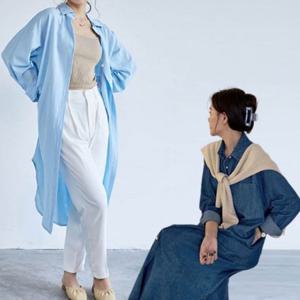 롱셔츠 롱 데님 원피스 청셔츠 여자 있는 광택감