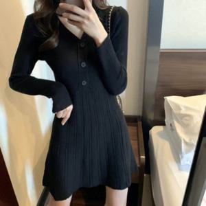 일체형 V넥 A라인 플리츠 가디건 원피스 여자 니트