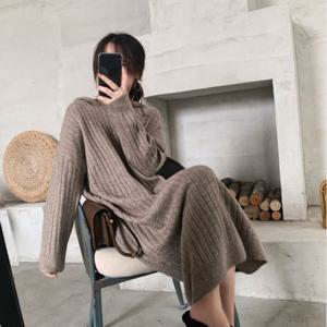 루즈핏 원피스 롱 여자 니트 후드 왕골지 데일리