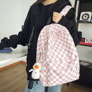 캐주얼 핑크 데일리 백팩 체커보드 패션백팩 가