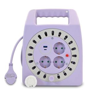 러그박스 캠핑릴선 손잡이 케이블박스 멀티탭 3구 USB C타입 20M (퍼플그레이)