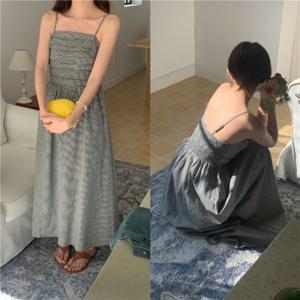 스퀘어넥 체크 끈나시 비치원피스 캐주얼 해변 LL D184 LL-1002545