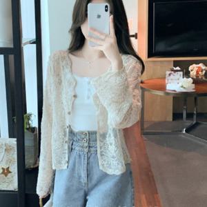 여름 플라워 망사 가디건 비치가디건 크롭 긴팔 LL-O135 LL-1002104