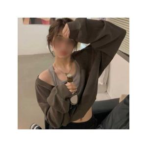 LD 브이넥 맨투맨 페이크 이너 나시 여성스러운 오프숄더