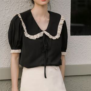 레이스 카라 리본 블라우스 캐주얼 LL T180 LL-1001684