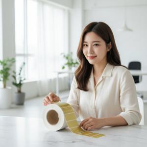 방수 이름표 스티커 롤타입 3x3cm 골드 원형 라벨지 1롤 낱개