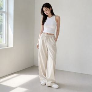 여성 베이지 핀턱 데일리 와이드 밴딩 스트링 사계절 면바지 여자 치노팬츠 블랙 슬랙스바지