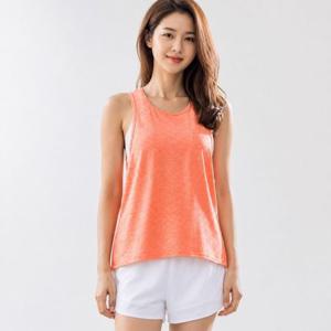 여자 여성 오렌지 블랙 여름 레터링 나염 헬스 요가복 필라테스 민소매 루즈 나시