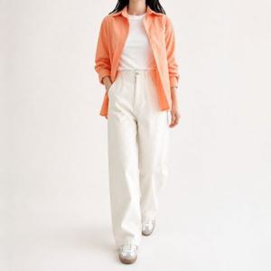 가을 여자 여성 봄 베이지 아이보리 반밴딩 데일리핏 면바지 세미와이드 치노팬츠 핀턱 슬랙스바지