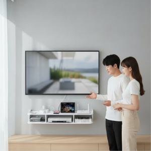 무타공 벽걸이 TV 셋톱박스 거치대 2단 와이파이 공유기 수납함 컴팩트
