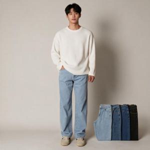 남성 와이드핏 데님팬츠 여름 스판 청바지 통바지 루즈핏 긴바지 데일리룩