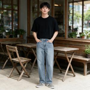 남성 데님팬츠 연청 중청 워싱 팬츠 밴딩 바지 세미와이드 봄 여름 가을 데일리