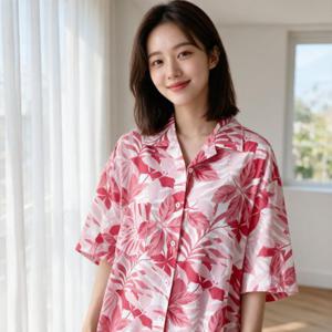 여성 하와이안 리프 오픈카라 비치셔츠 휴가룩 바캉스룩 리조트웨어