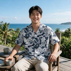 남성 여름 하와이안 셔츠 리프 오픈카라 휴가 여행 비치룩 바캉스 상의