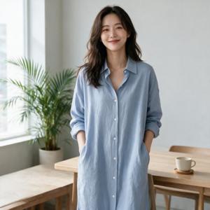 루즈핏 셔츠원피스 롱 카라 체형커버 가을 나들이 출근룩 데일리원피스 롱셔츠