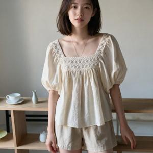 린넨 퍼프 블라우스 셔츠 봄 여름 데일리 오피스룩 하객룩 린넨셔츠