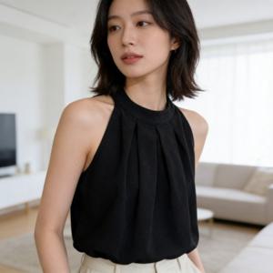 홀터넥 나시 블라우스 핀턱 여름 데일리룩 상의 휴가 여행 오피스룩 출근룩 하객룩