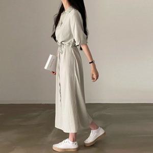 카라넥 허리 스트랩 롱원피스