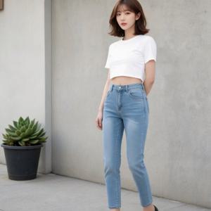 허리밴딩 스판 슬림 일자 데님팬츠 데일리 청바지 출근룩 대학생 등교룩 봄 가을