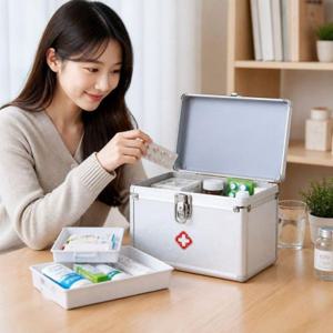2단 구급상자 알루미늄 비상약 보관함 의료 용품함 잠금식 약통