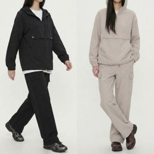 아노락 카고 와이드 팬츠 셋업 여성 트레이닝 세트 바스락 반집업 츄리닝