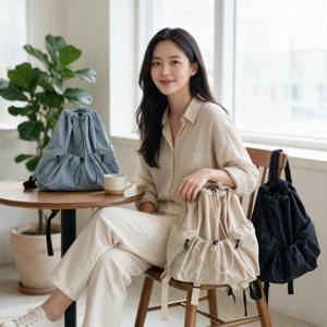 스트링 포켓 백팩 끈 조임형 배낭 등산 여행 소풍 데일리 가방