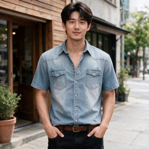 남자 반팔 청남방 셔츠 데님 여름 일상복 데일리룩