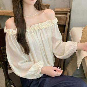 블라우스 프릴 오프 숄더 밑단밴딩 긴팔 루즈핏 가을 간절기