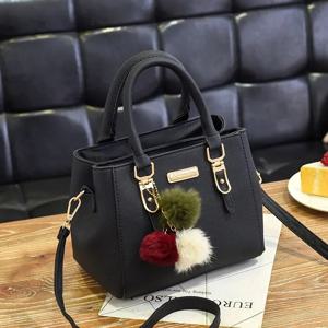 Hairball 장식품과 패션 PU 가죽 양동이 여성 핸드백 빈티지 솔리드 컬러 탑 핸들 어깨 Crossbody 가방