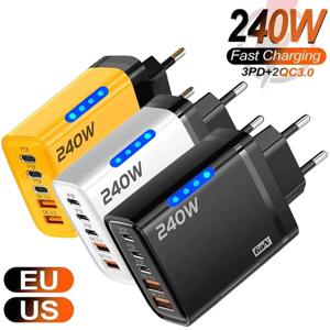 240W GaN 5 in 1 고속 충전 휴대폰 충전기 USB C 충전기 전원 어댑터 타입 C EU/US 플러그 벽면 충전기 (아이폰, 삼성, 샤오미용)