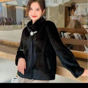 새로운 유행 엄마용 밍크 퍼 원피스 숏 퍼 두꺼운 스탠드업 칼라 재킷