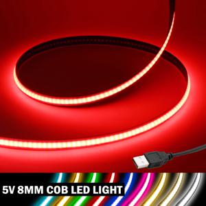 DC 5V USB COB 스트립 폭 8MM 유연한 LED 스트립 캐비닛 조명 램프 홈 데코 TV 백라이트 핑크/레드/화이트/아이스 블루/옐로우/그린