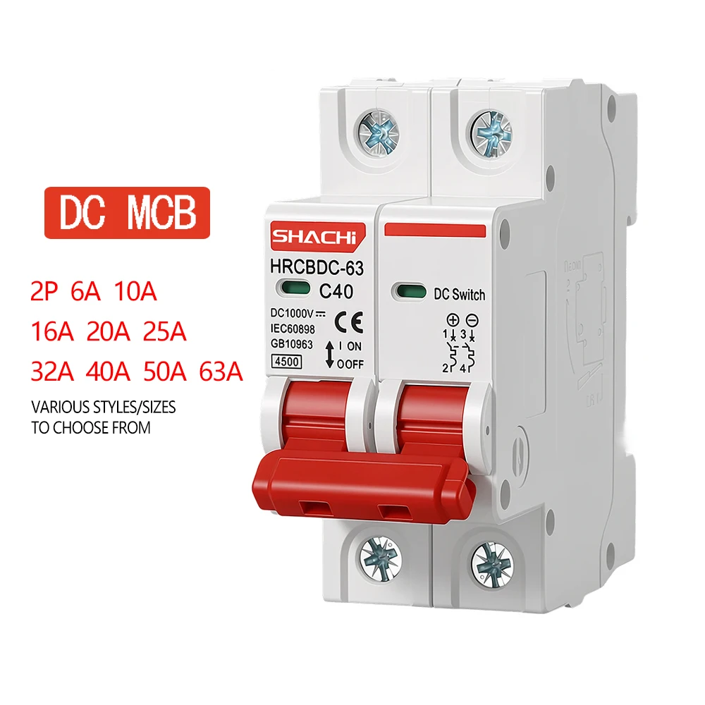2P DC 1000V MCB PV 태양광 미니 회로 차단기 과부하 보호 스위치 6A 10A 16A 20A 25A 32A 40A 50A 63A 태양광 시스템