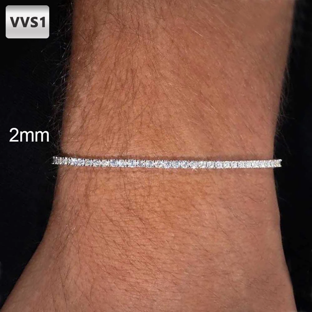 누오야 2mm 모이사나이트 테니스 팔찌 황동 18k 금도금 VVS 랩 다이아몬드 GRA 인증서 포함 남녀 공용 도매