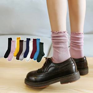 여성용 단색 양말, 스위트 걸 로리타 귀여운 러플 양말, 한국 스타일, 하라주쿠 레트로 스트리트웨어, 블랙 화이트 그레이 양말