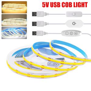 5V USB ON/OFF/터치 디밍 가능 COB 스트립 320Leds 화이트 3000K 4000K 6000K 홈 데코 캐비닛 램프 유연한 리본 로프 LED 조명
