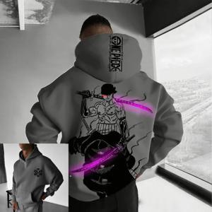 원피스 조로 애니메이션 남성 후드 티셔츠 봄 가을 코튼 스트리트웨어 캐주얼 후드 그래픽 프린트 코스프레 긴팔 탑