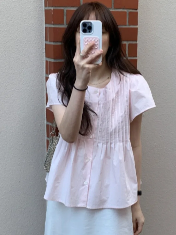 슬리밍 반팔 셔츠 여성용 패셔너블한 디자인 버블 슬리브 허리 조절이 가능한 시크한 탑, 출퇴근, 스트릿 스타일 및 여행에 적합