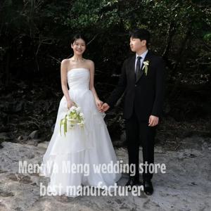 주이슈 2025 맞춤 제작 예쁜 신부 드레스 플러스 사이즈 스트랩리스 한국 공주 웨딩드레스 오간자 아이보리 슬리브리스 루슈드