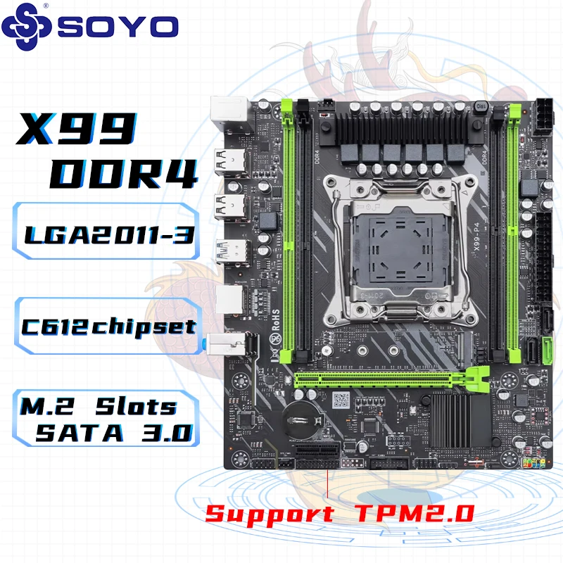 SOYO X99 마더보드 DDR4 LGA2011-3(M 슬롯 2 포함) C612 칩셋 듀얼 채널 DDR4 SATA 3.0 지원 게임용 데스크탑 컴퓨터용