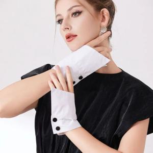 귀여운 더블 레이어 레이스 가짜 커프스 꽃무늬 폴카 도트 혼 커프스 장식 탈부착 가능한 탄성 가짜 커프 슬리브 셔츠 장식