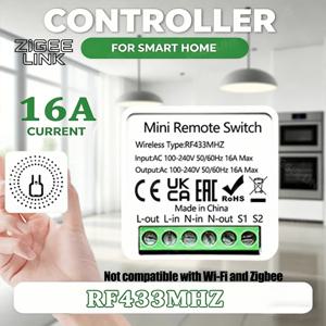 16A 스마트 조명 스위치 RF 433MHz 원격 제어 릴레이 DIY 홈 오토메이션 무선 모듈 2방향 제어 브레이커 (램프 LED용)